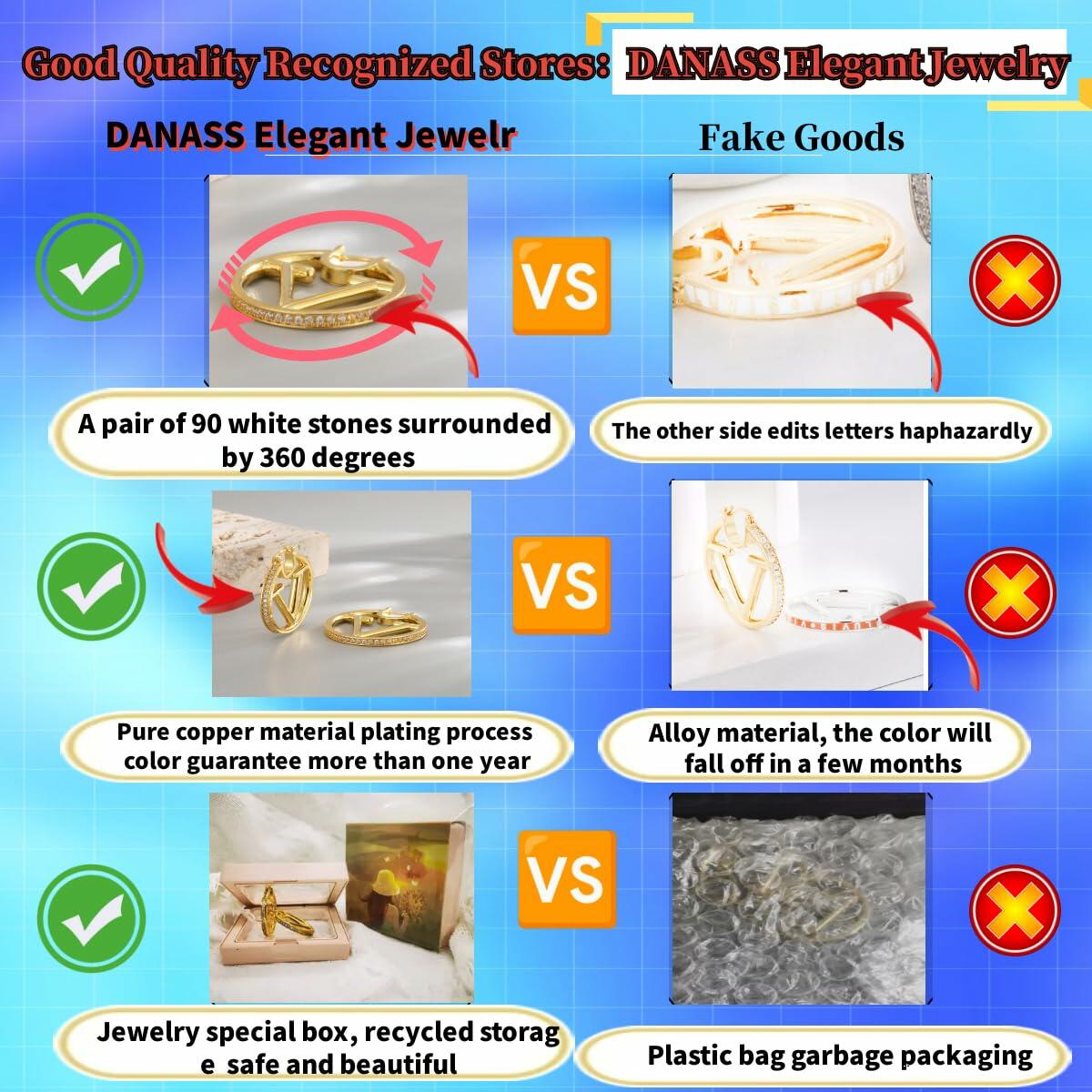 DANASS 18K Gold Luxury V Letter Earrings Women Sisters Elegant Gift