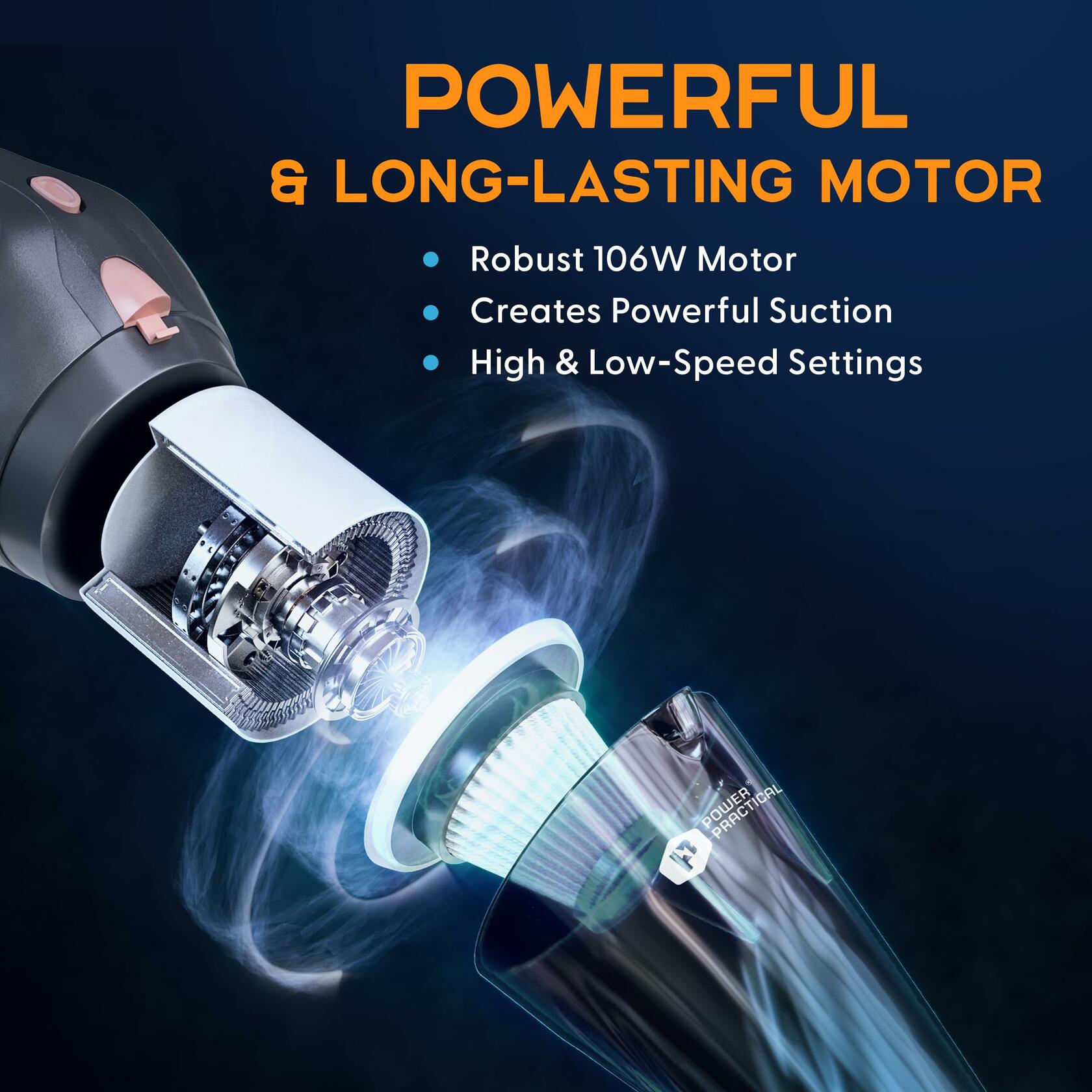 Power Practical Handheld Cordless Car Vacuum Cleaner Strong Suction Black