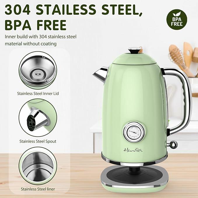 Harriet Electric Kettle 1.8L 1500W Stainless Steel Light Green Thermometer
