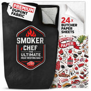 Smoker Chef Ultimate Meat Resting Bag 21" Black BBQ Blanket + 24 Butcher Sheets