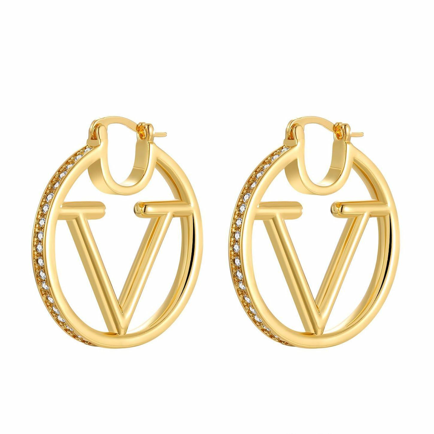 DANASS 18K Gold Luxury V Letter Earrings Women Sisters Elegant Gift