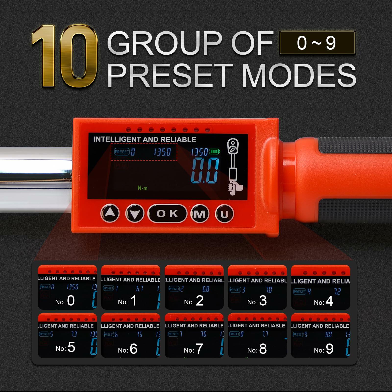Hairich Digital Torque Wrench 3/8 Drive 5-100FT-LB Red Chrome Vanadium Steel