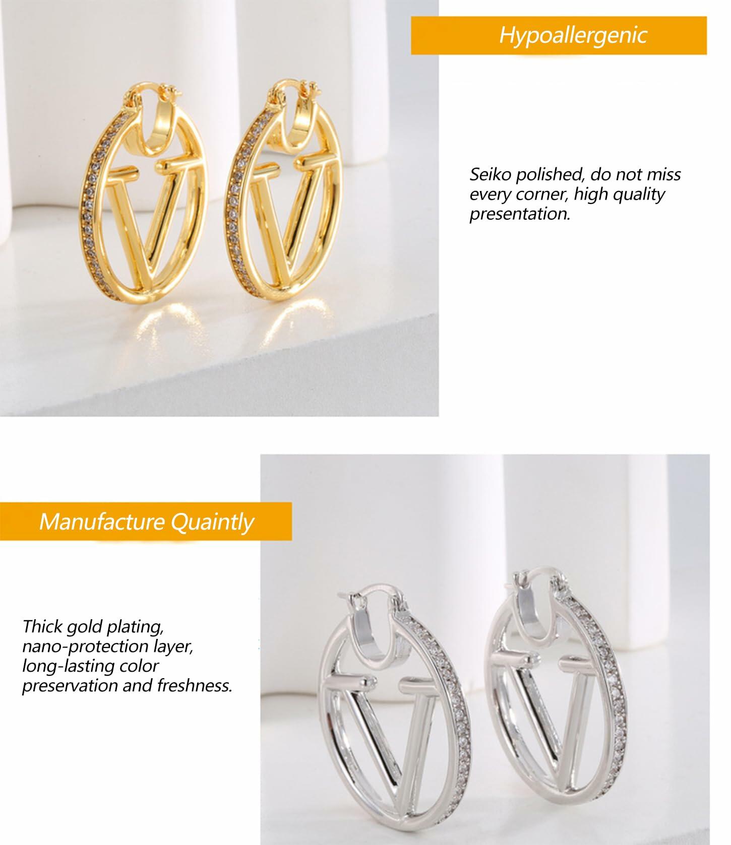 DANASS 18K Gold Luxury V Letter Earrings Women Sisters Elegant Gift