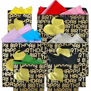 suosicn 8 Pack Black Embossed Metallic Polka Dot Paper Gift Bags with Handles