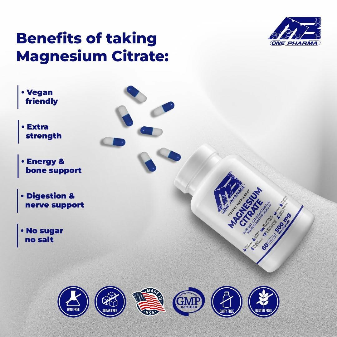 BestBy07/27 MB One Magnesium Citrate 500mg Vegan Non-GMO 60 Caps