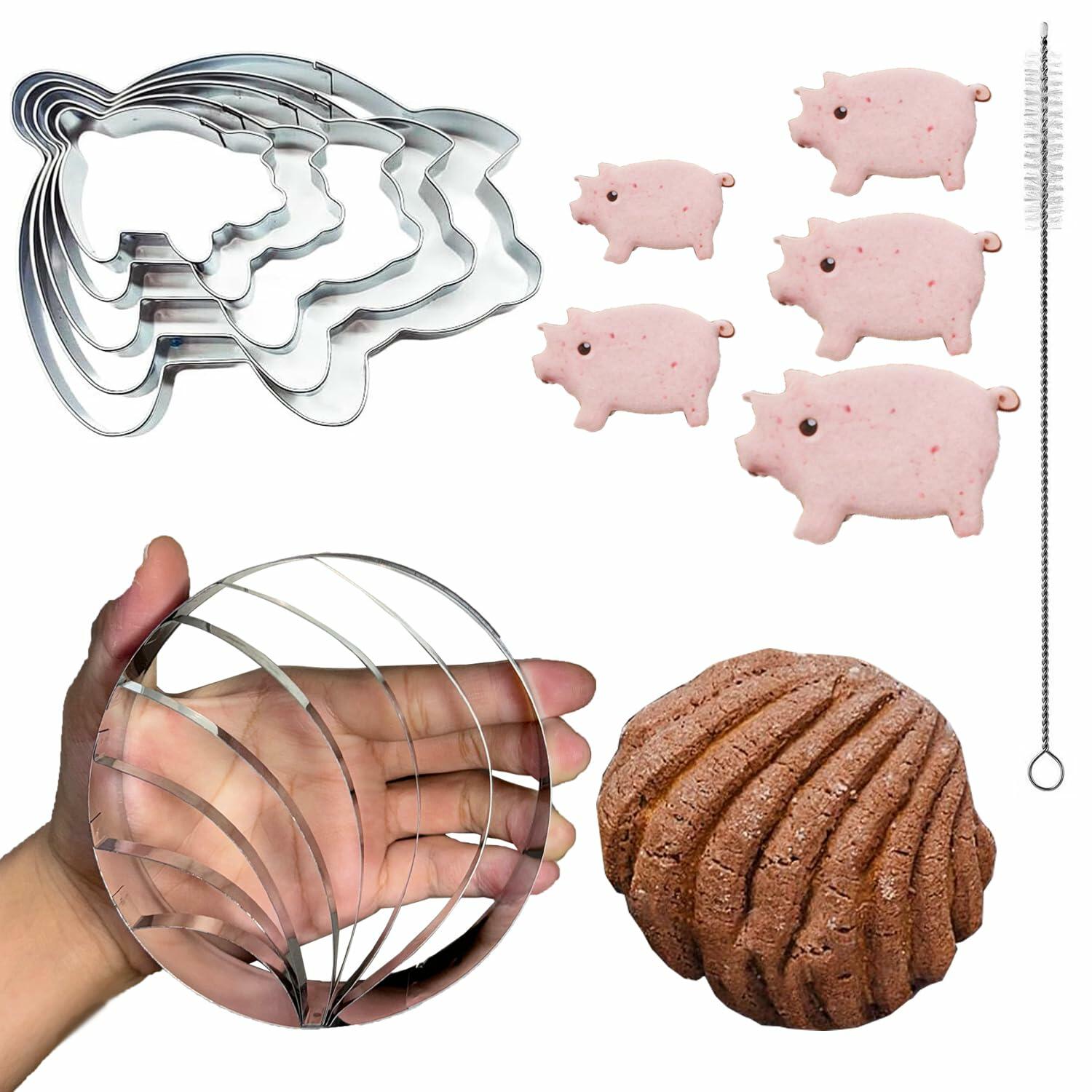 LUOFUAWEI Concha Cutter Mexican Bread Pig Cookie Cutter Set Silver Mini 4.1in