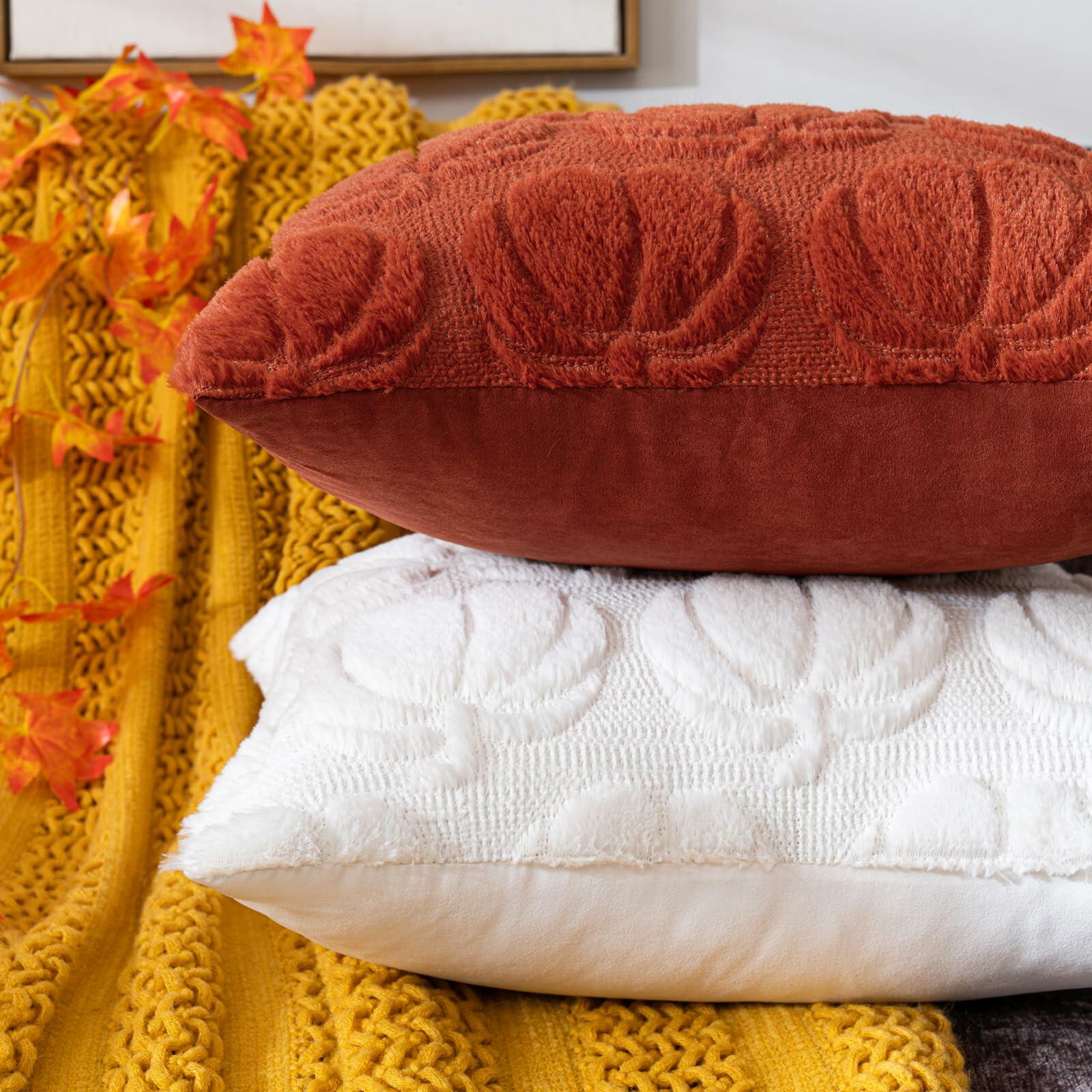 COSIBONO Pumpkin Fall Throw Pillow Covers 18x18 Set of 2 Caramel Embroidery