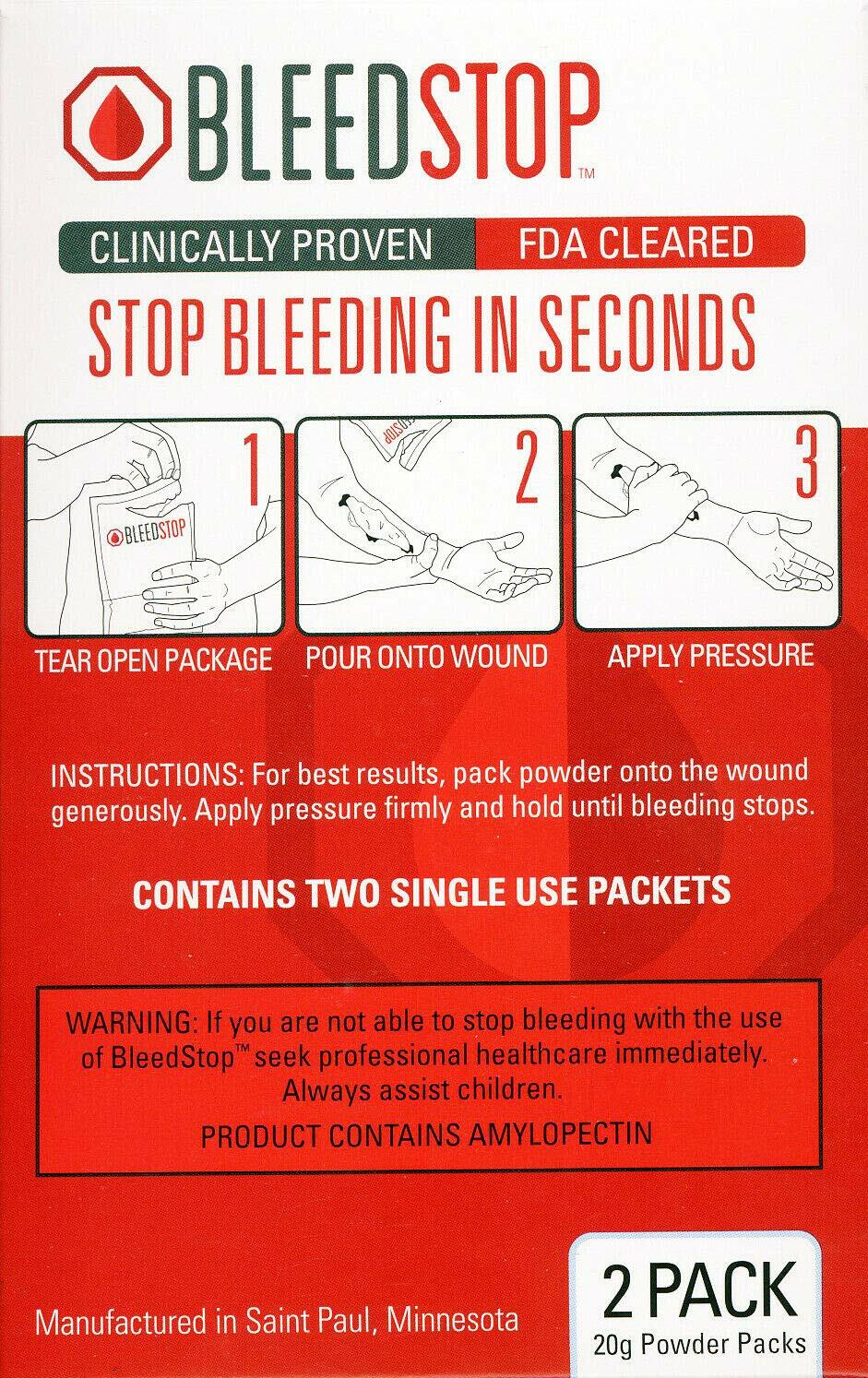 Bleedstop Emergency First Aid Stop Bleeding Powder 2 Pack 20g Home Kids Family
