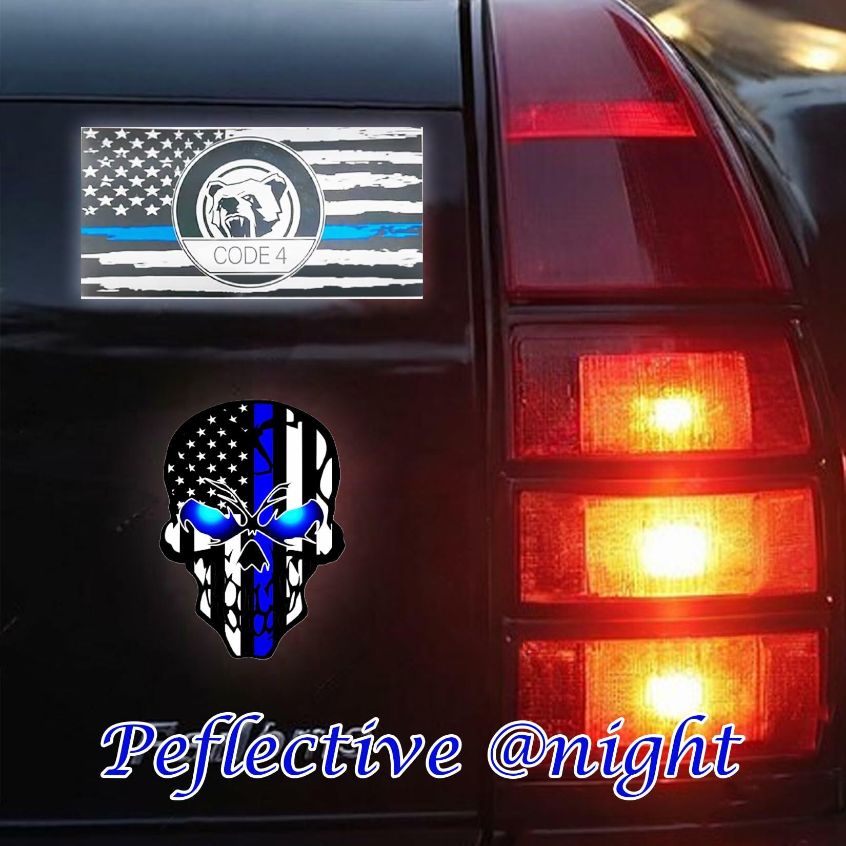 Reflective Back The Blue Line Lives Matter Flag Car Sticker Black Skull