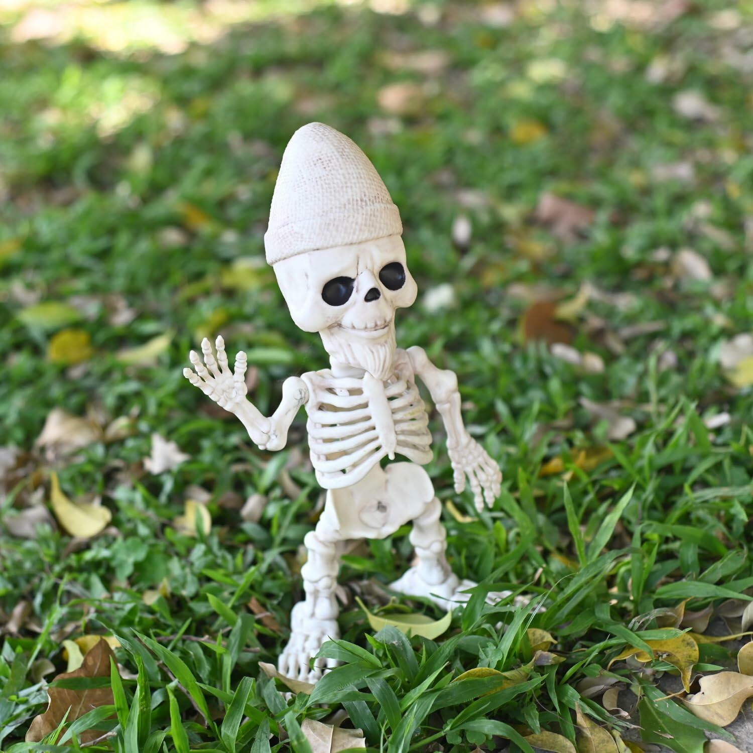 Seasons 12" Skeleton Gnome Figurine Halloween Decoration White Plastic