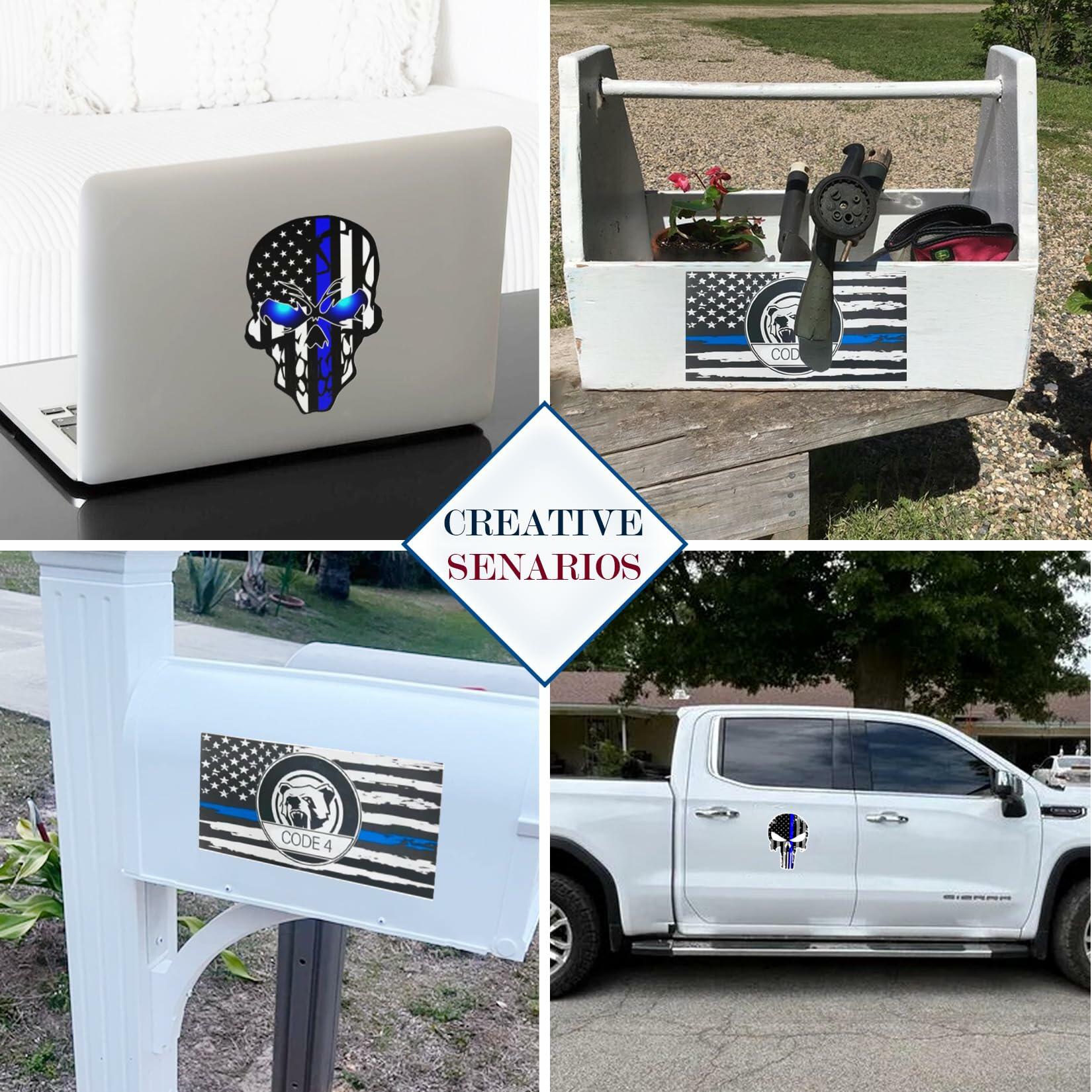 Reflective Back The Blue Line Lives Matter Flag Car Sticker Black Skull