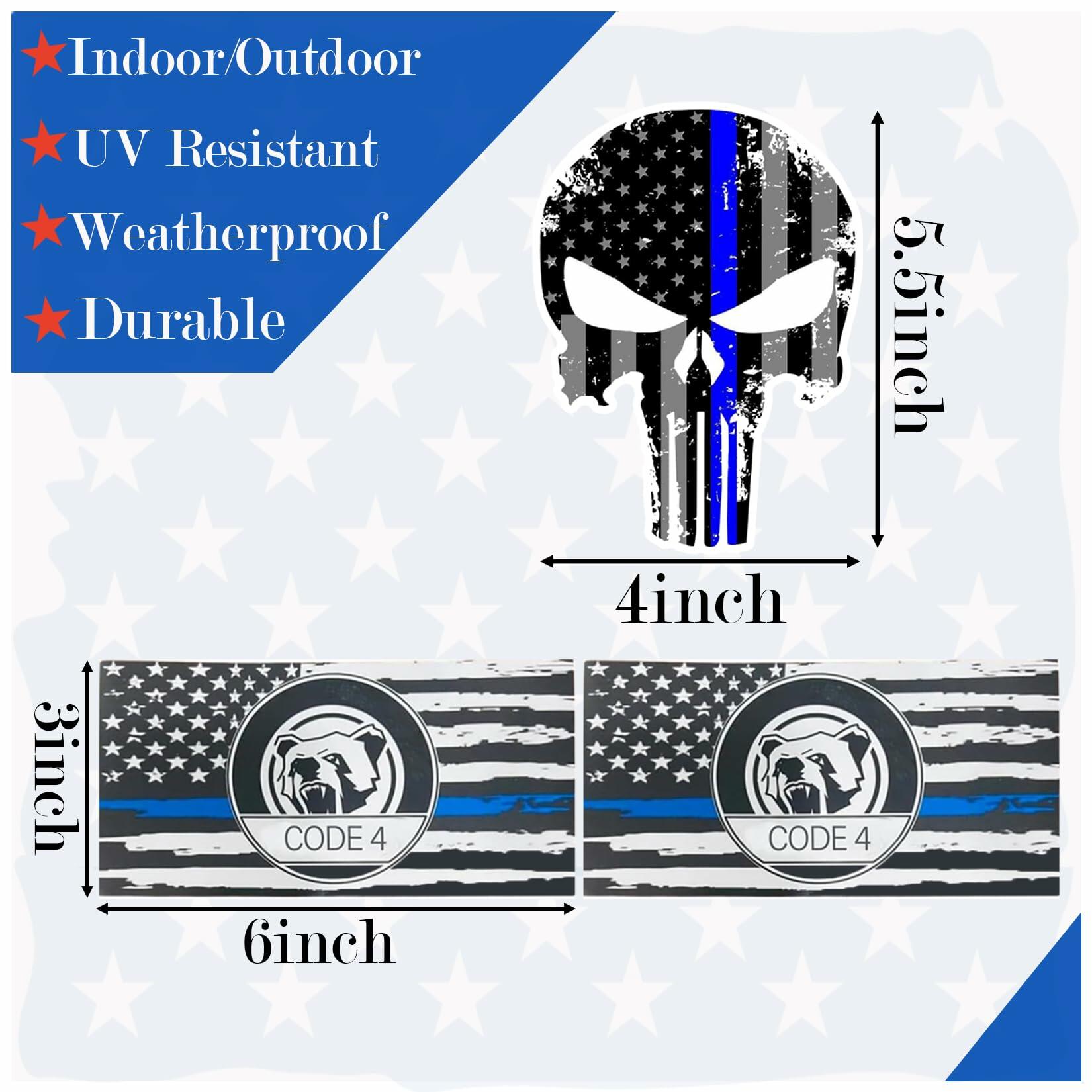 Reflective Back The Blue Line Lives Matter Flag Car Sticker Black Skull