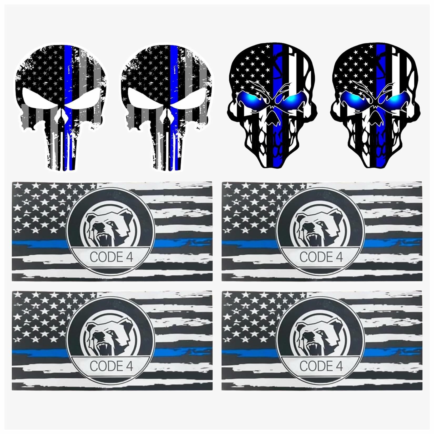 Reflective Back The Blue Line Lives Matter Flag Car Sticker Black Skull