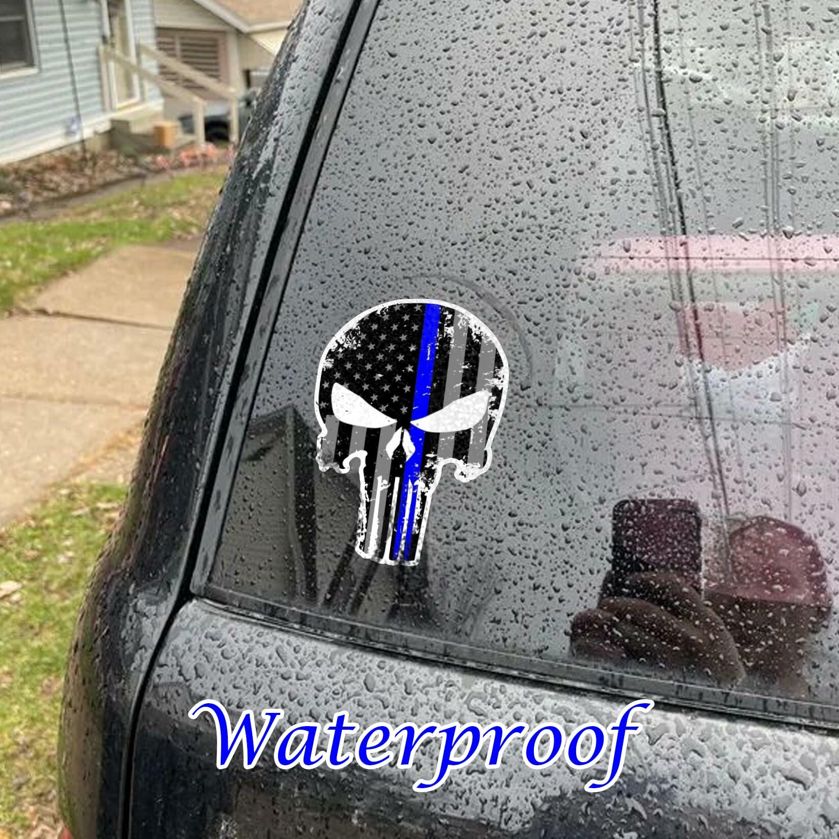 Reflective Back The Blue Line Lives Matter Flag Car Sticker Black Skull