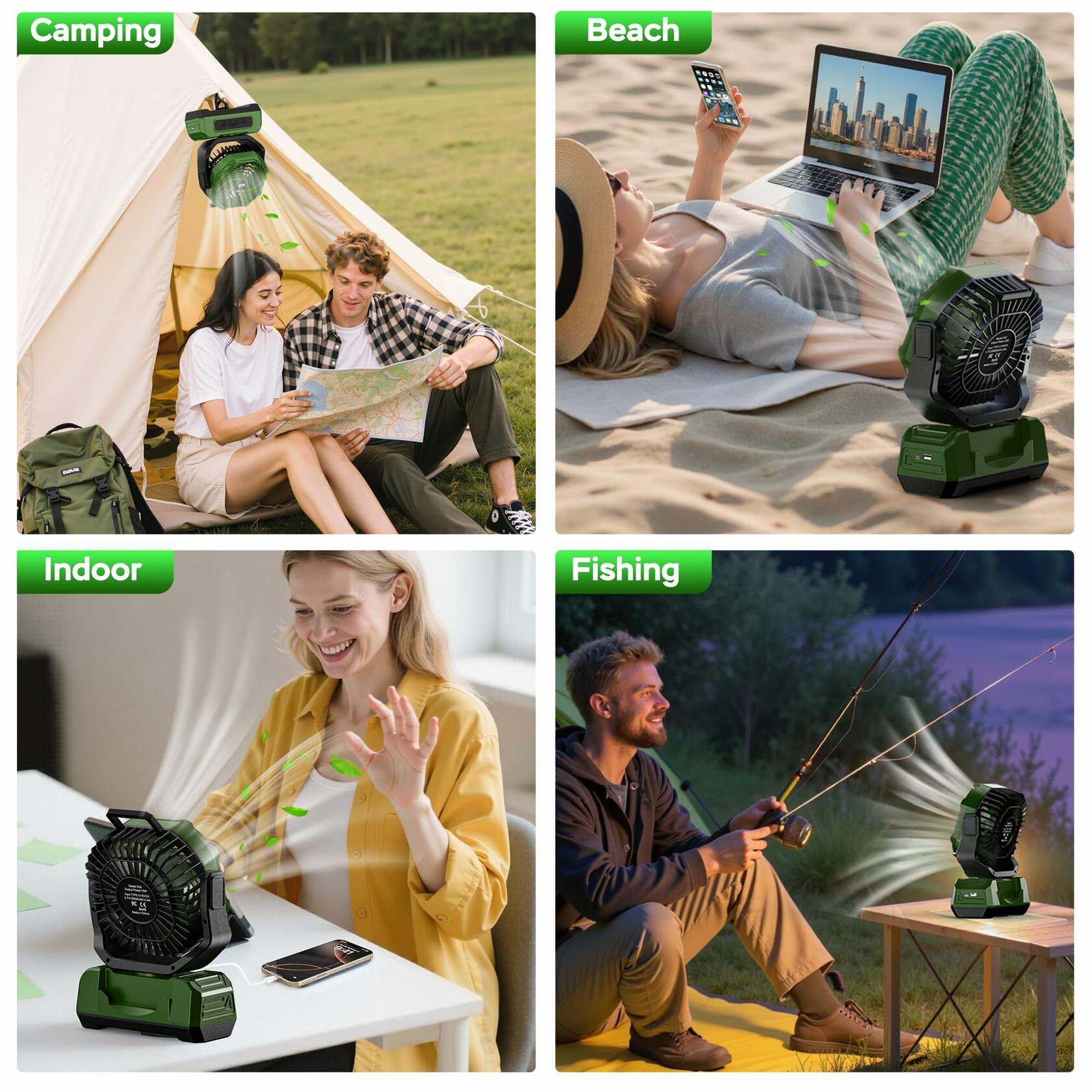 PANERGY Rechargeable Camping Fan 20000mAh Oscillating w Light Remote