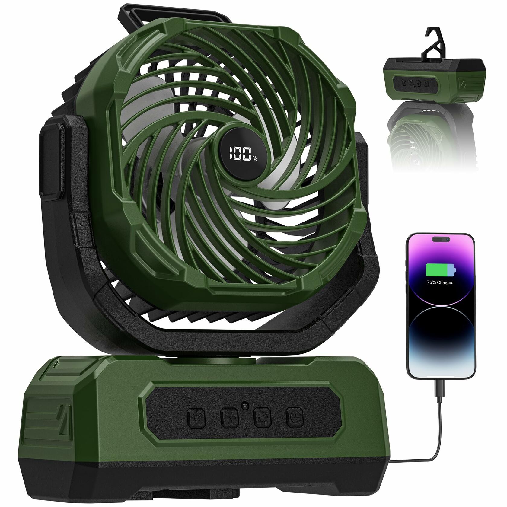 PANERGY Rechargeable Camping Fan 20000mAh Oscillating w Light Remote