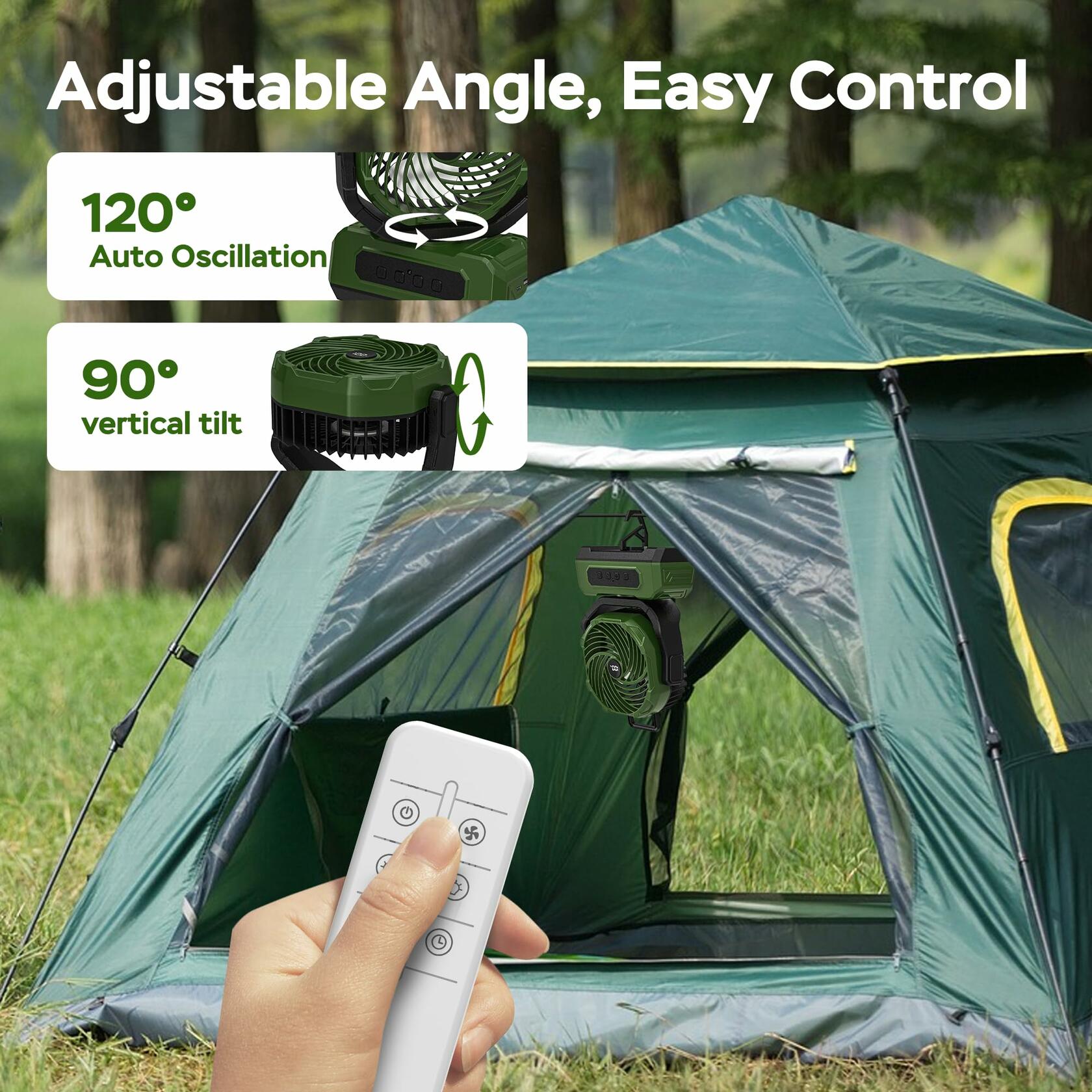 PANERGY Rechargeable Camping Fan 20000mAh Oscillating w Light Remote