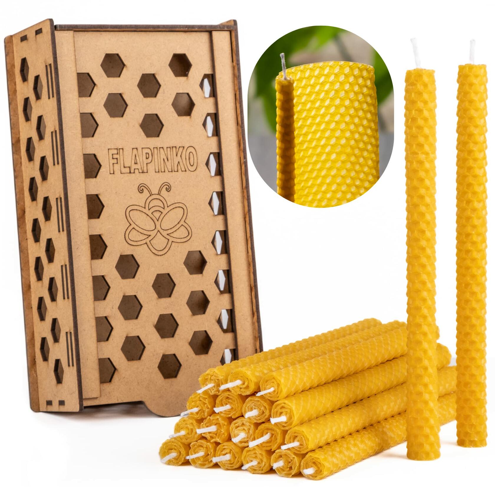 FLAPINKO Handmade Beeswax Taper Candles 10 Pcs Honeycomb Gift Box