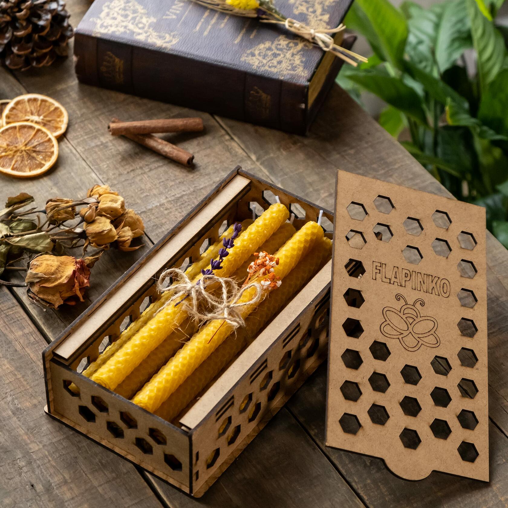 FLAPINKO Handmade Beeswax Taper Candles 10 Pcs Honeycomb Gift Box
