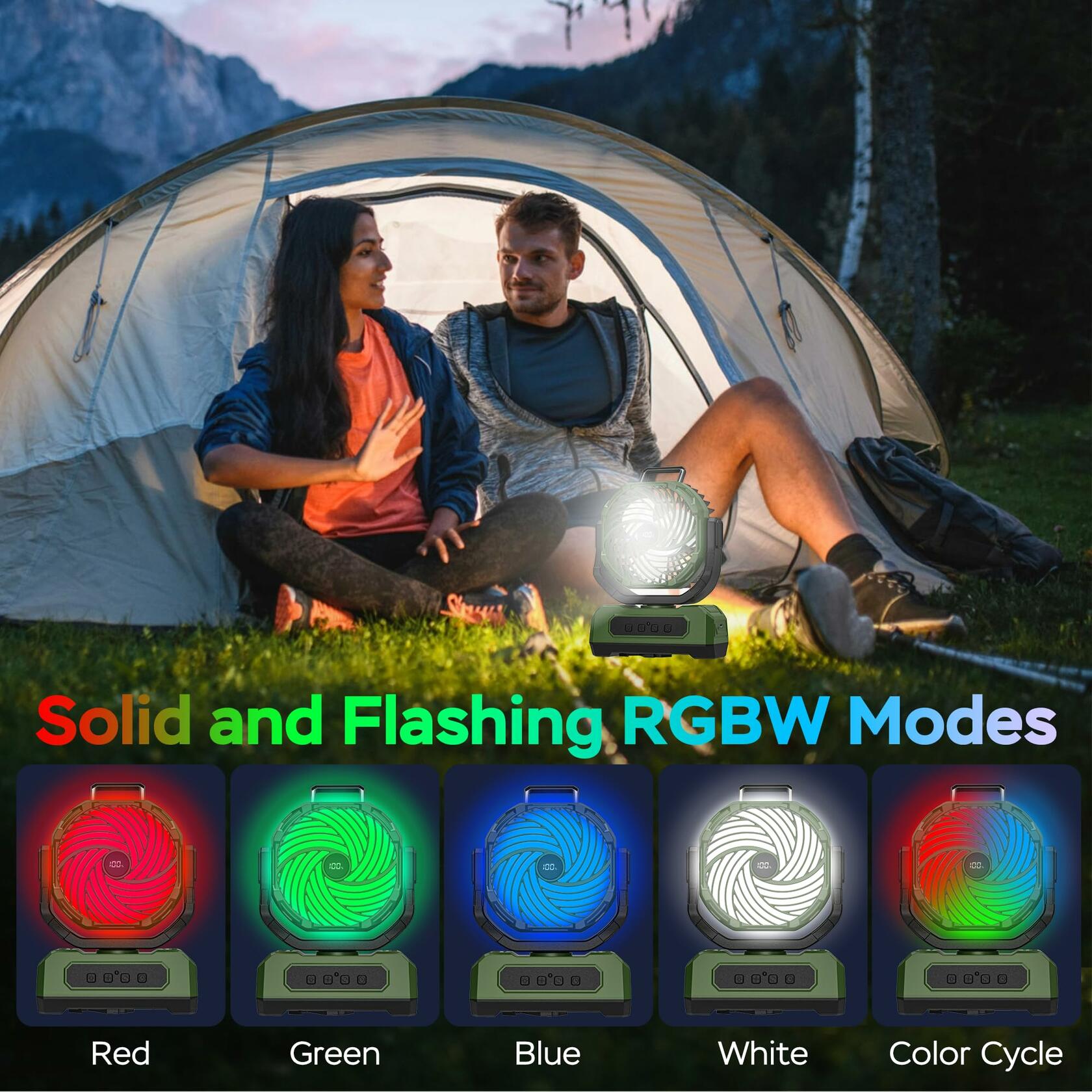 PANERGY Rechargeable Camping Fan 20000mAh Oscillating w Light Remote