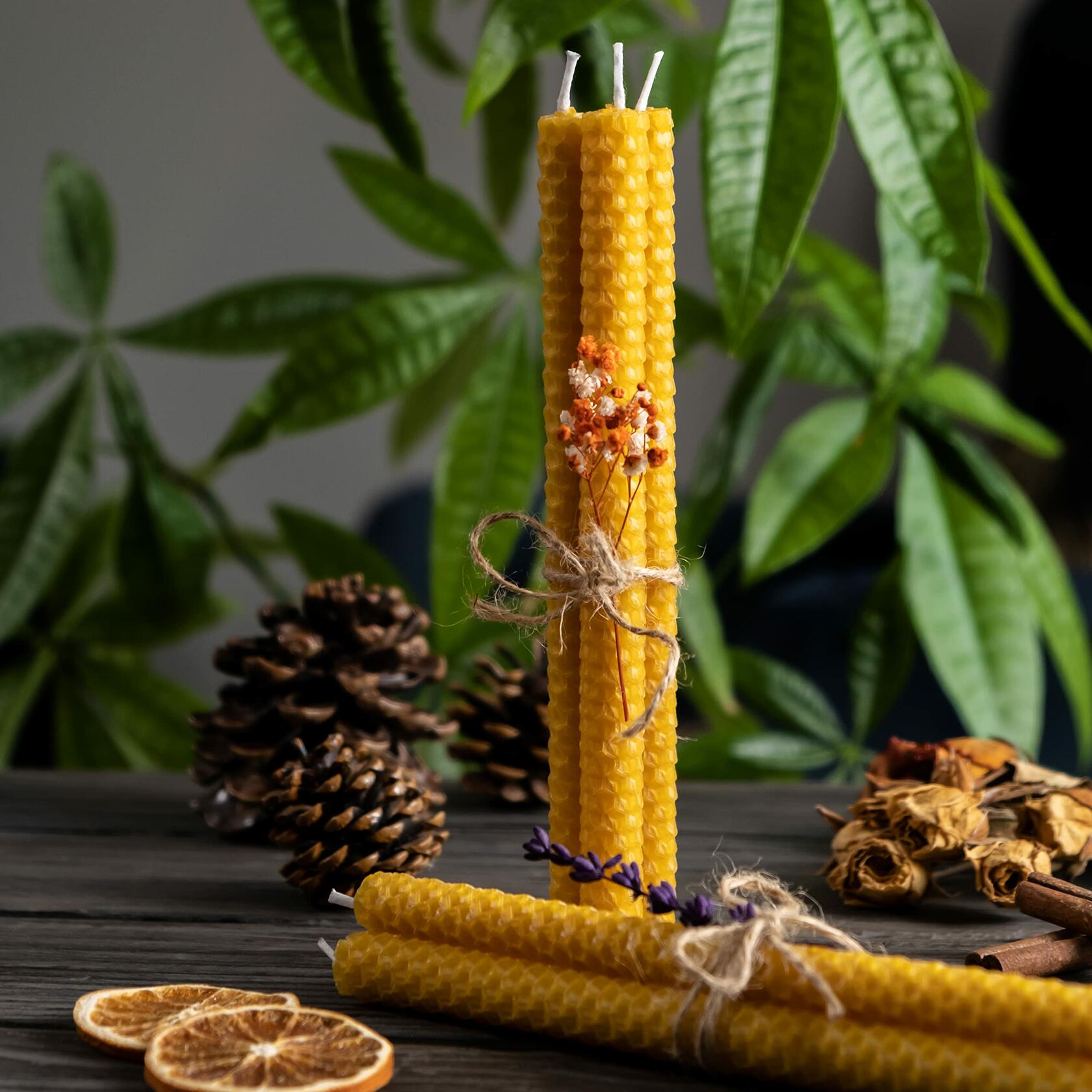FLAPINKO Handmade Beeswax Taper Candles 10 Pcs Honeycomb Gift Box