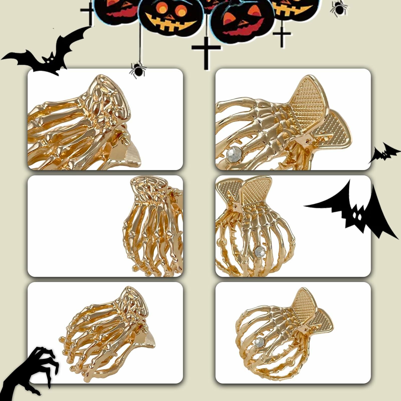 enophe 2PCS Y2K Skull Gold Metal Hair Claw Clips Mini Small Strong Hold