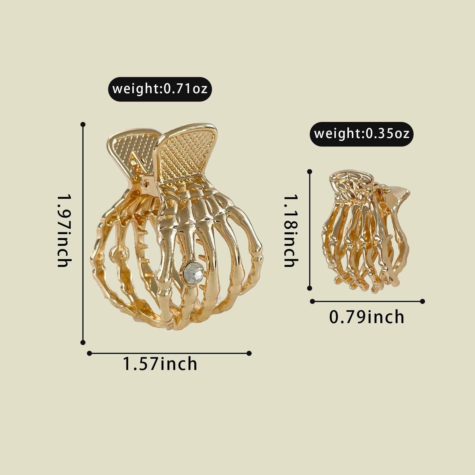enophe 2PCS Y2K Skull Gold Metal Hair Claw Clips Mini Small Strong Hold
