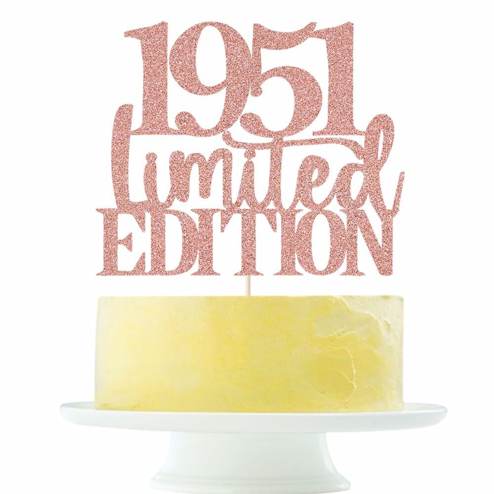Yetxel Limited EDITION 1951 75th Birthday Cake Topper Rose Gold Glitter
