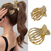 enophe 2PCS Y2K Skull Gold Metal Hair Claw Clips Mini Small Strong Hold