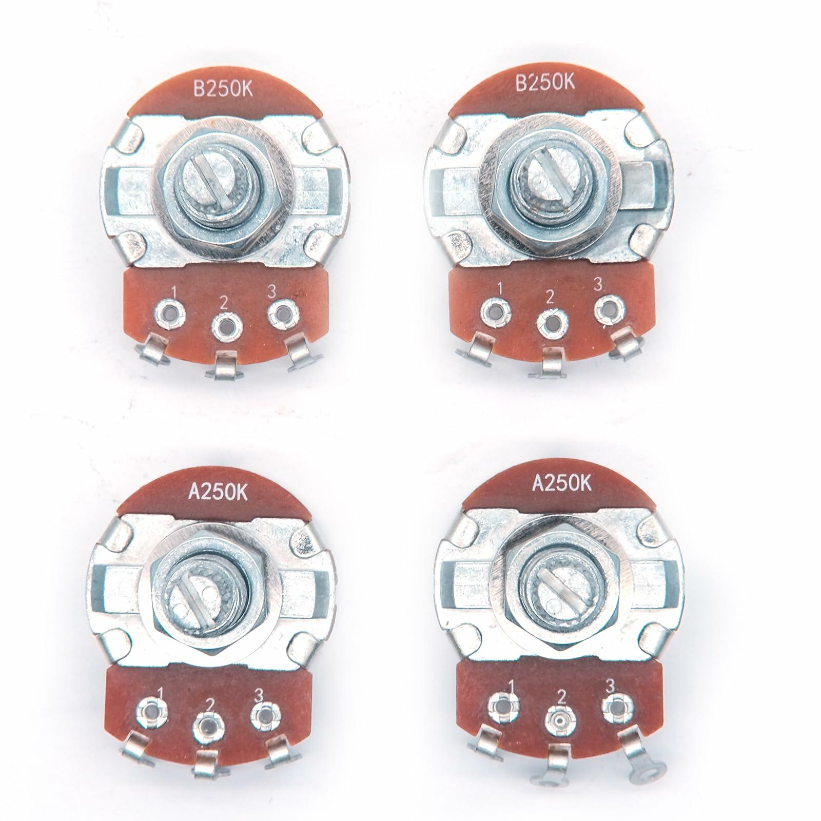 harpfeas 4PCS Guitar Volume Taper Pots Long 18mm Shaft A250K B250K