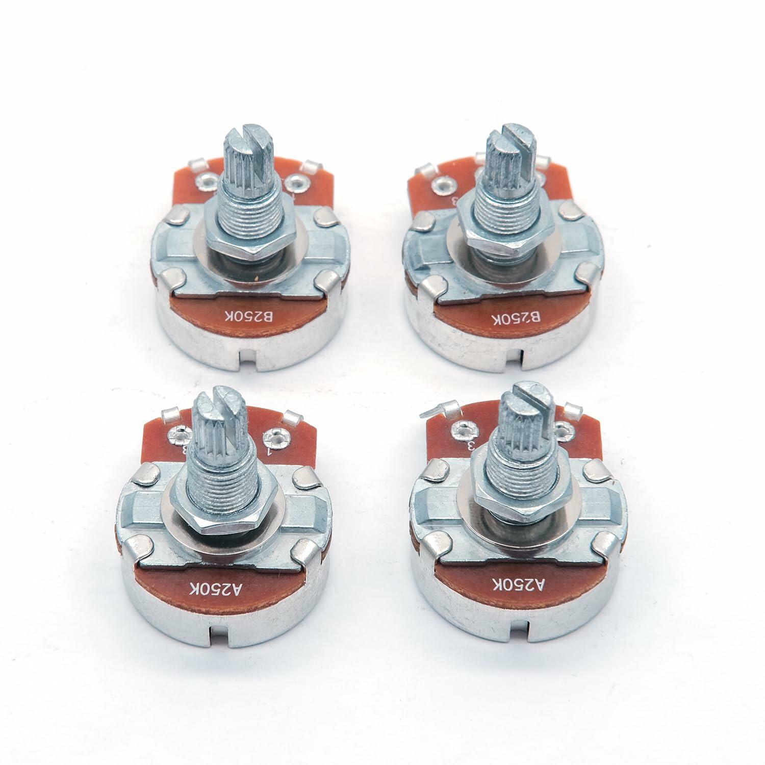 harpfeas 4PCS Guitar Volume Taper Pots Long 18mm Shaft A250K B250K