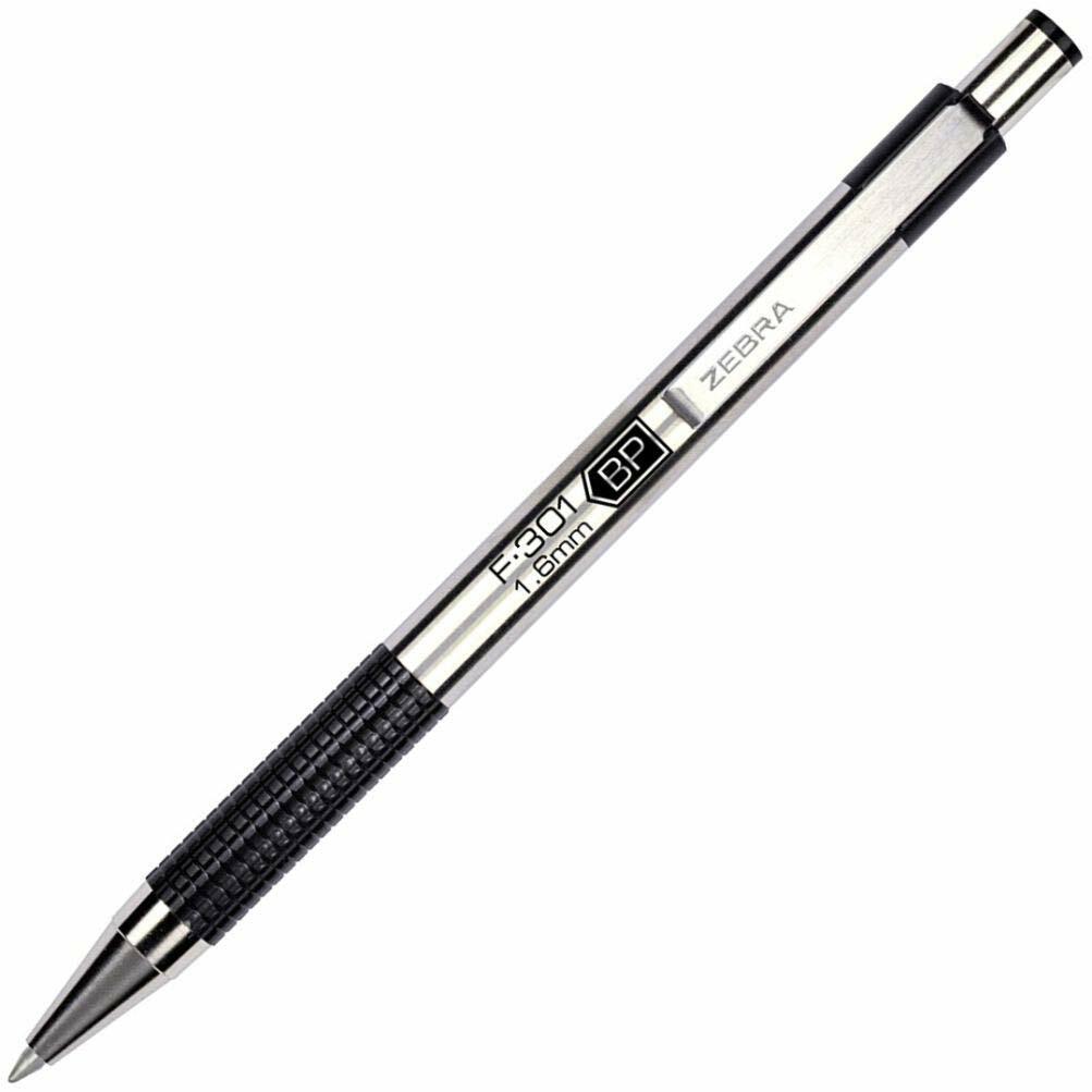 Zebra Pen F-301 Bold 1.6mm Stainless Steel Retractable Ballpoint 1-Pack Black