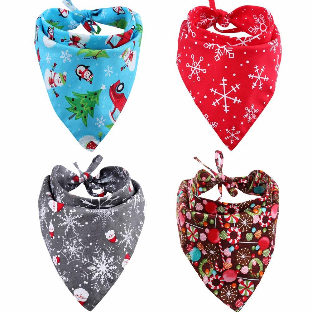 KZHAREEN 4 Pack Christmas Dog Bandana Reversible Cotton Multicolor Large