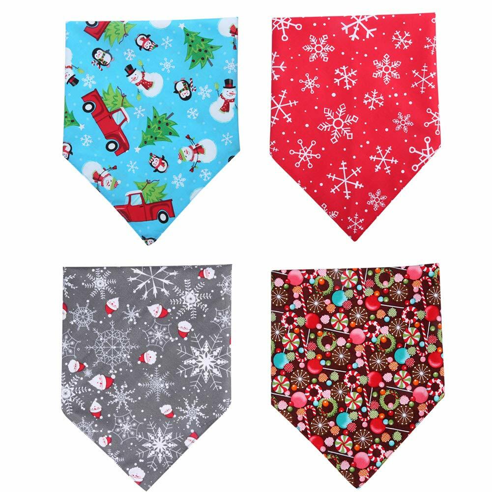 KZHAREEN 4 Pack Christmas Dog Bandana Reversible Cotton Multicolor Large