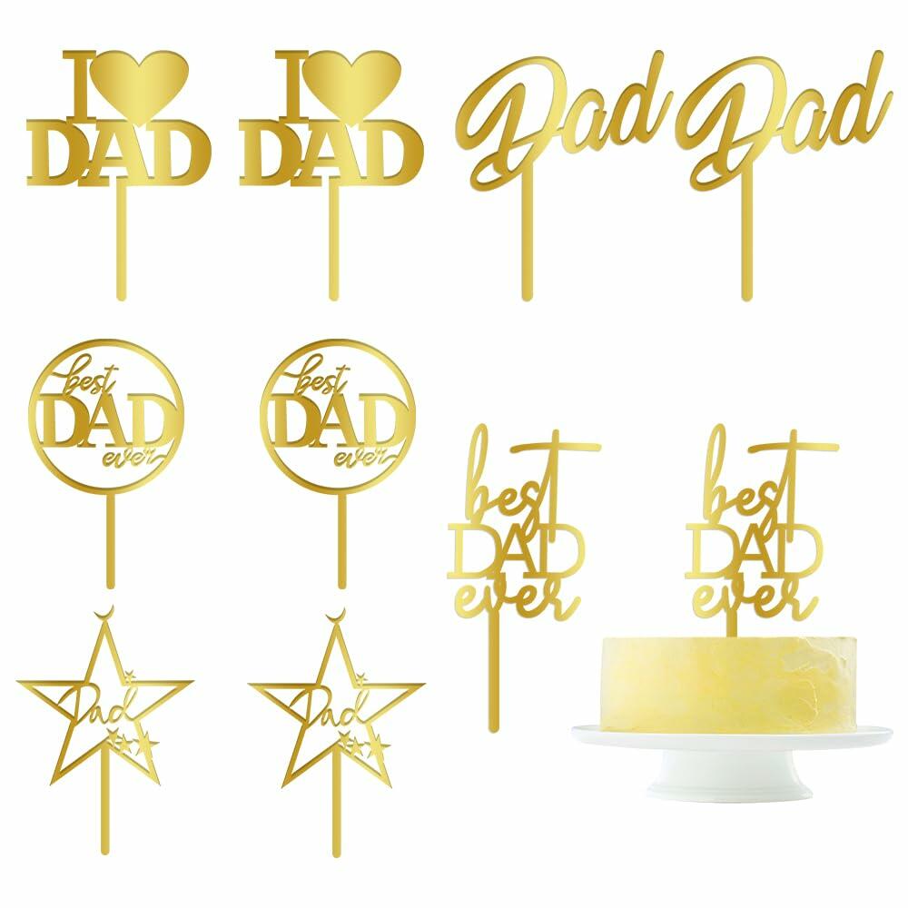 Yetxel Gold Flash Acrylic Happy Birthday Dad Cake Topper Set of 10