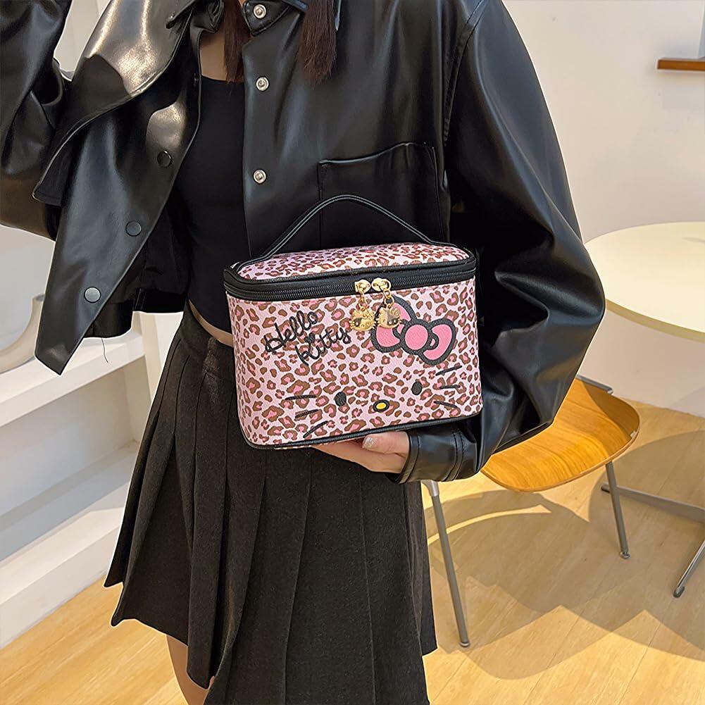 Vokover Kawaii Pink Makeup Bag, Large Capacity PU Cosmetic Bag with Double Cute