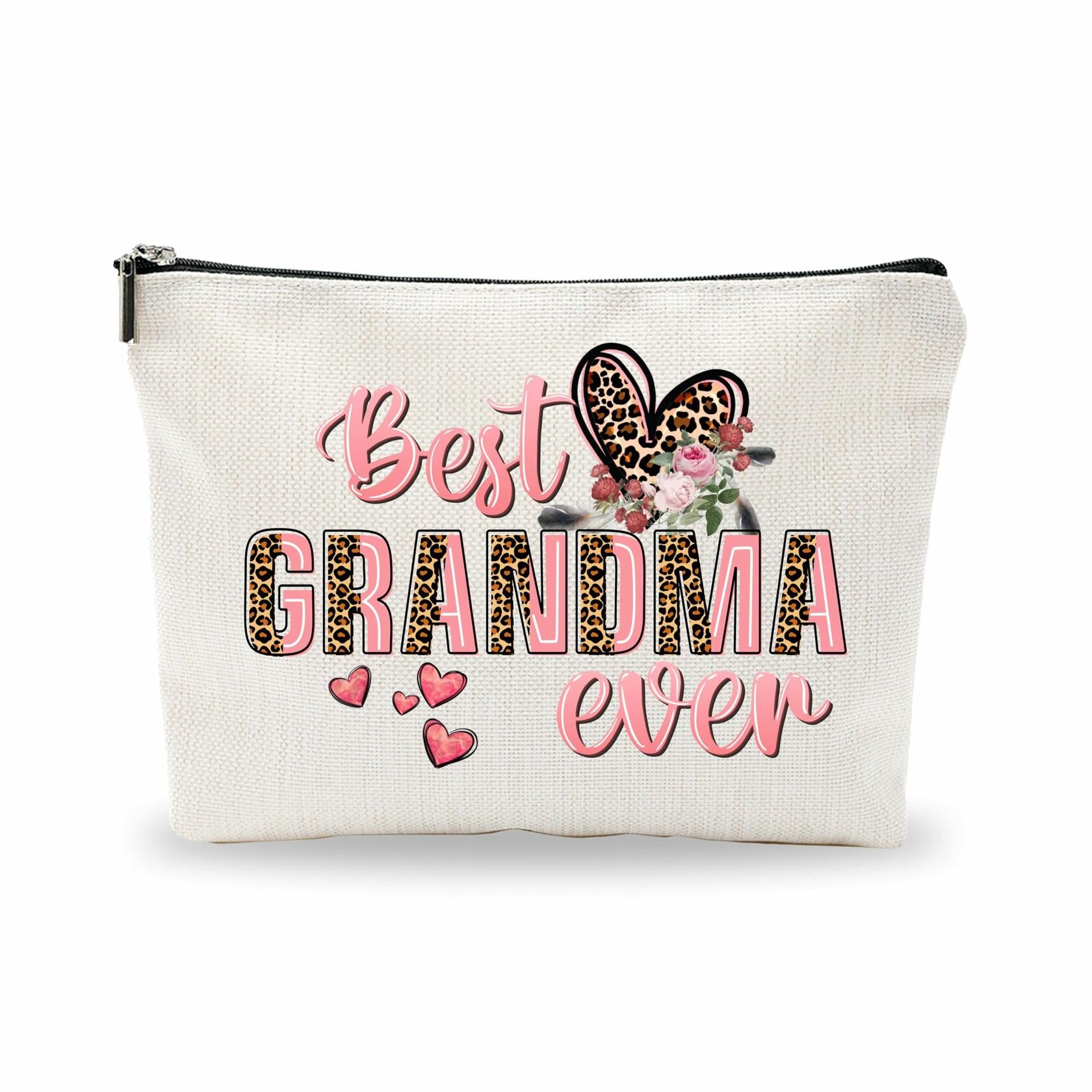 Nuckxy Best Grandma Ever Cosmetic Bag Pink Leopard Print