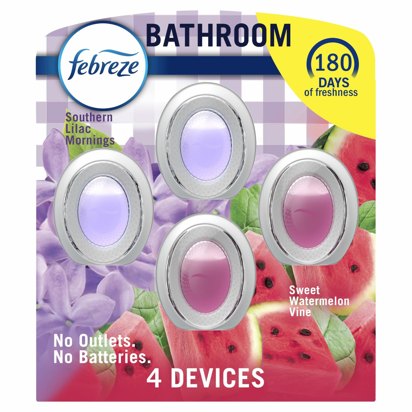 Febreze Bathroom Air Freshener Plug-In Watermelon & Lilac Scent 4 Count