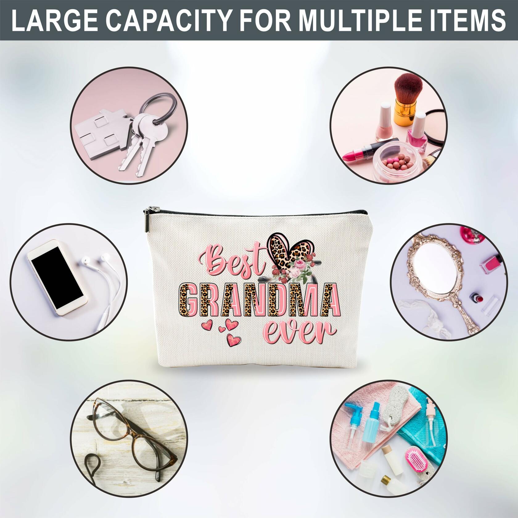 Nuckxy Best Grandma Ever Cosmetic Bag Pink Leopard Print