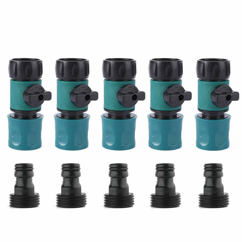 Garden Hose Fitting Quick Connectors 3/4" Thread Male Female Kit with Shut Off