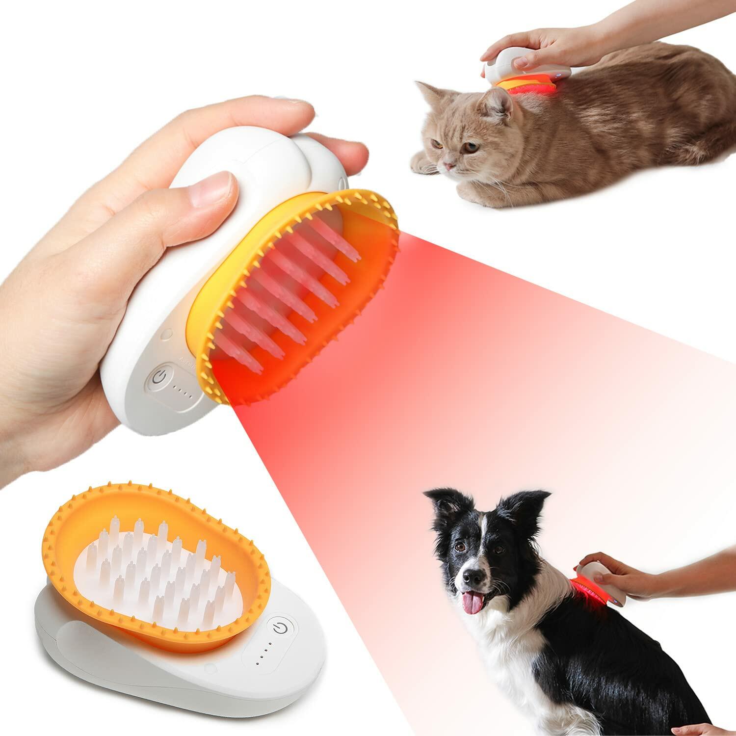 Feeding's LED Therapy Pet Brush Cold Laser Deshedding Massage Red Light