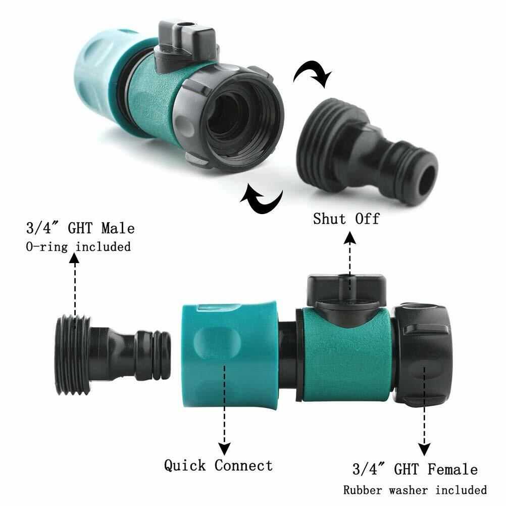 Garden Hose Fitting Quick Connectors 3/4" Thread Male Female Kit with Shut Off