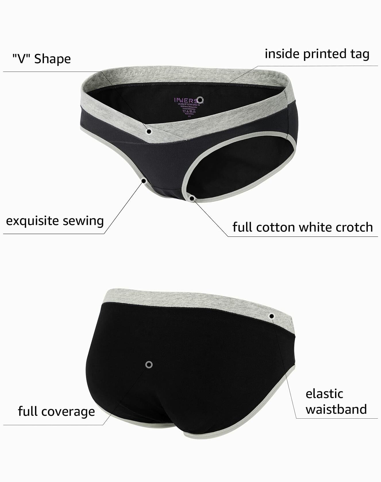 INNERSY Women's Maternity Underwear Cotton Soft Breathable 5 Pack Black Size S