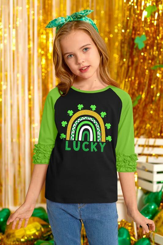 BesserBay Kids St. Patrick's Lucky Rainbow Shamrock Ruffle Shirt Size 1-2 Years