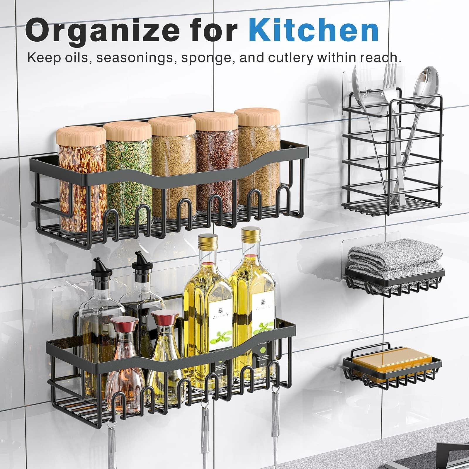 EUDELE Adhesive Shower Caddy 5 Pack Rustproof Stainless Steel XL Black