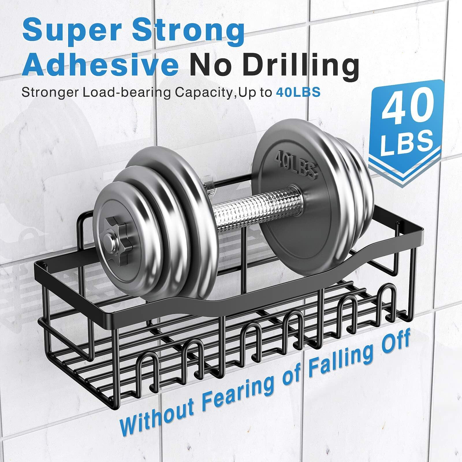 EUDELE Adhesive Shower Caddy 5 Pack Rustproof Stainless Steel XL Black