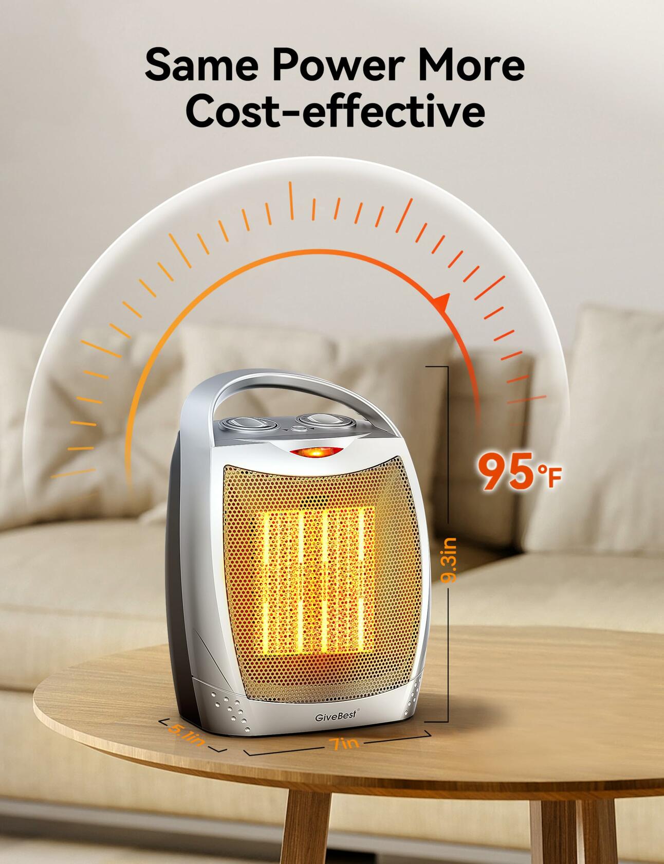 GiveBest Portable Electric Space Heater 1500W Ceramic Thermostat Silver