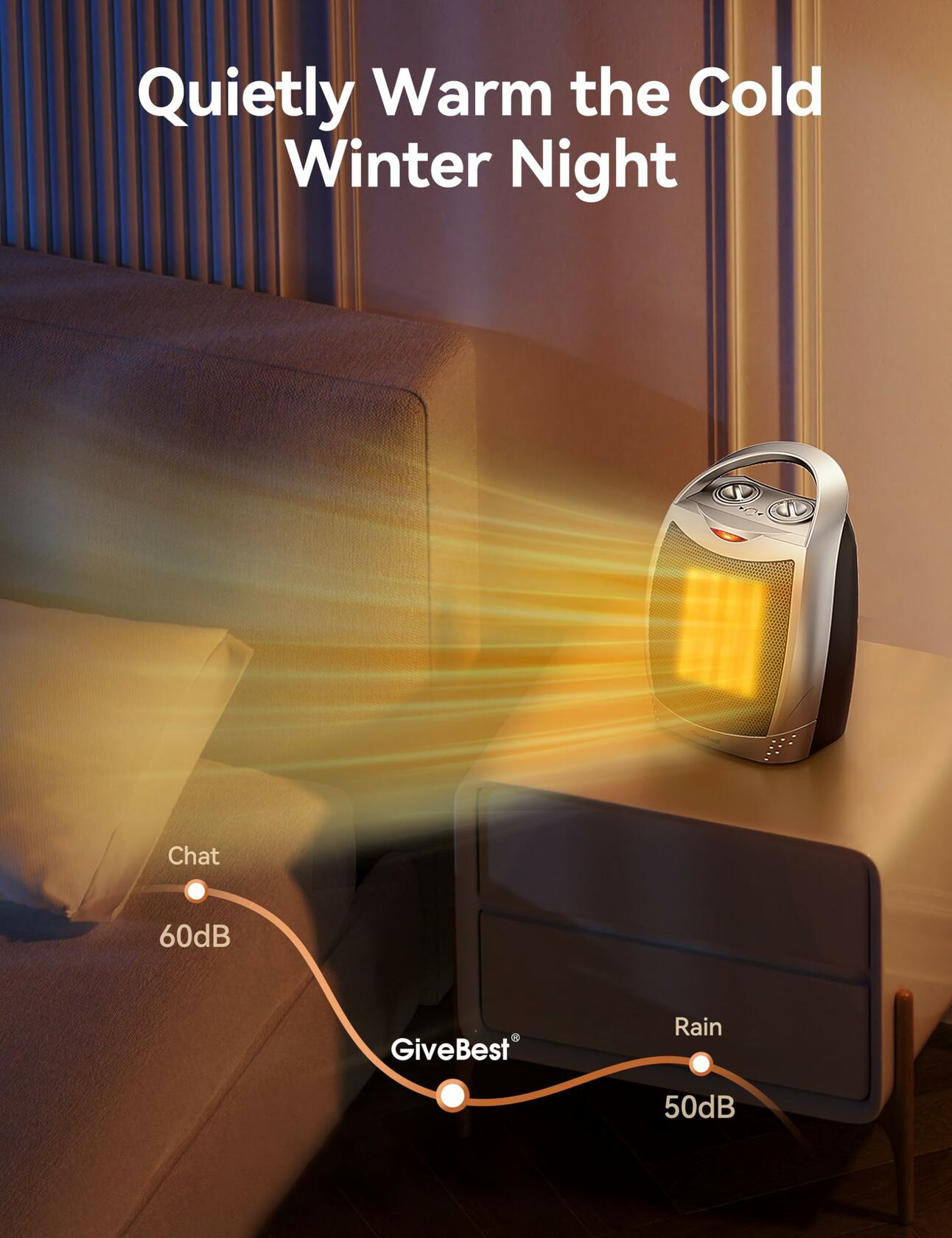 GiveBest Portable Electric Space Heater 1500W Ceramic Thermostat Silver