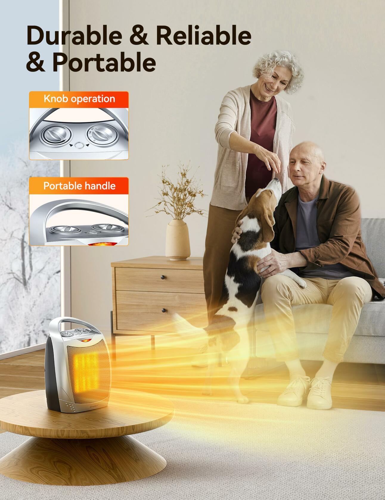 GiveBest Portable Electric Space Heater 1500W Ceramic Thermostat Silver