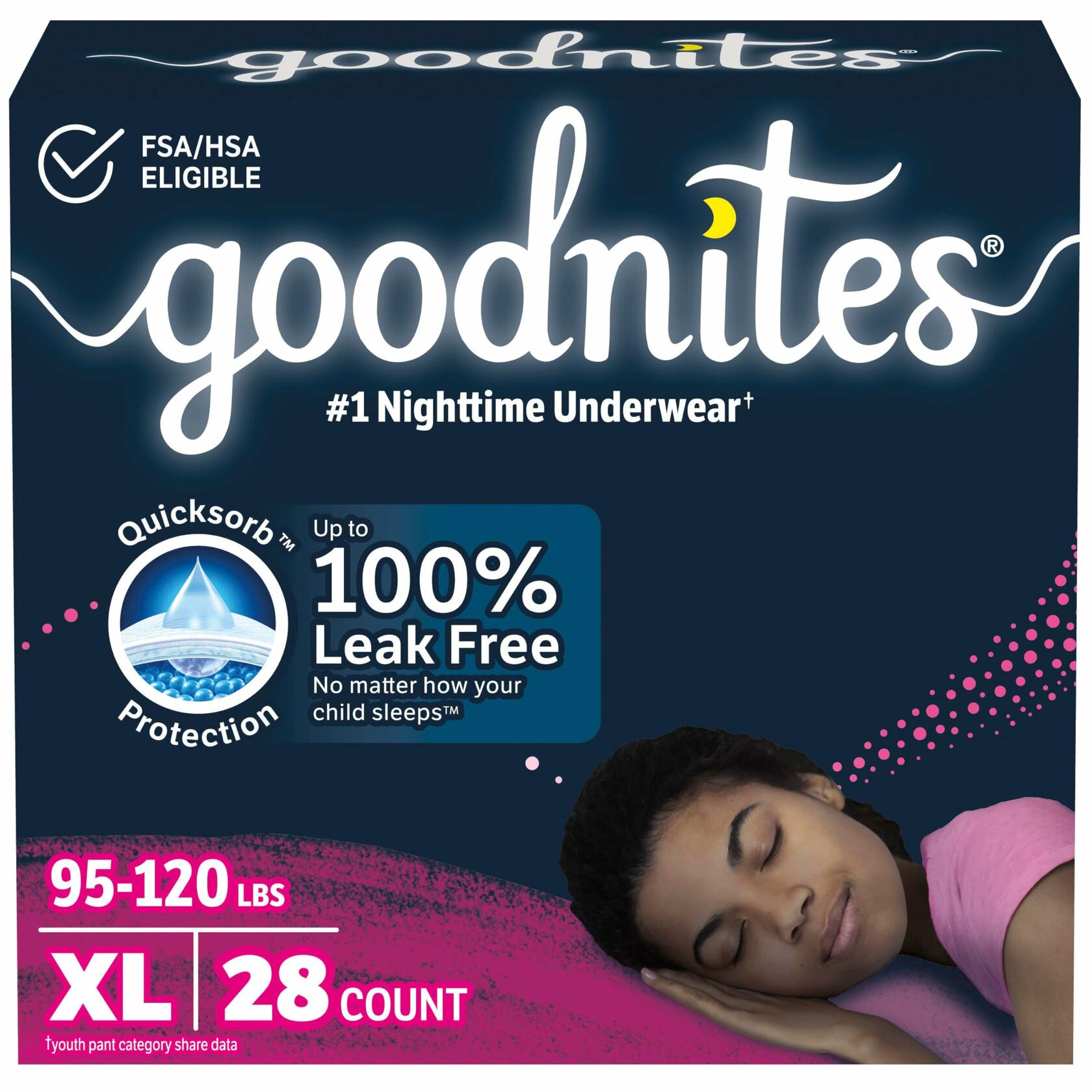 Goodnites Girls Nighttime Underwear XL 95-120 lbs 28 Ct Bedwetting
